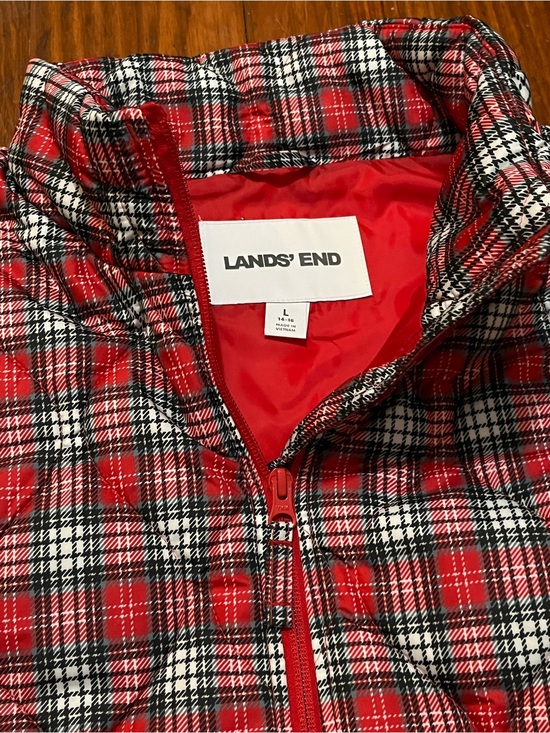 Lands' End Jackets & Blazers - Lands' End Women’s Red and Black Plaid Zip-Up Vest Size Large Christmas Holiday